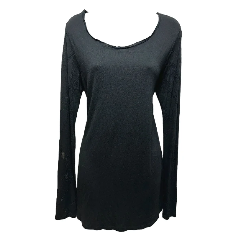 Black Tunic Top with Burnout Sleeve Luxury Designer Peter O. Mahler, Size Xl