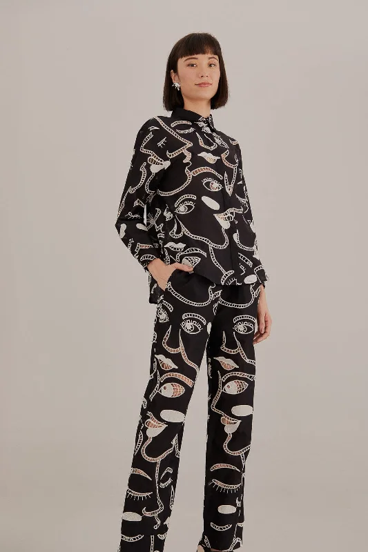 Black Richelieu Faces Pants